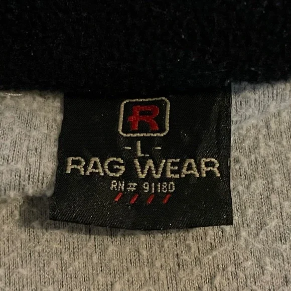 Vintage Rag Wear 90s Mens Large Grey Ribbed Fleece Quarter Zip Pullover Sweater - Picture 3 of 9